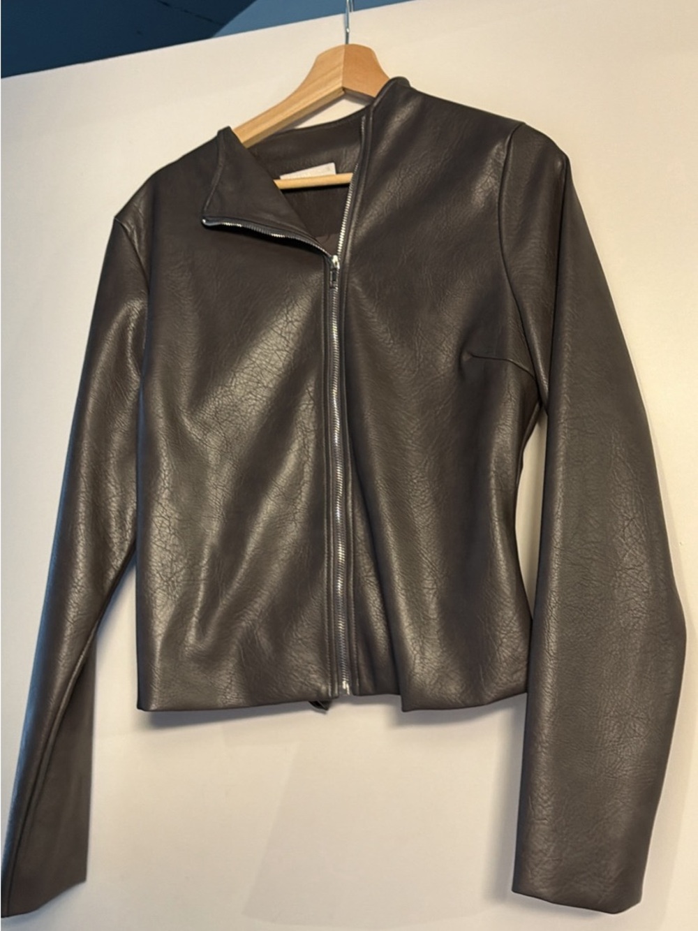 Muse Gray Faux Leather Zip-Front Jacket